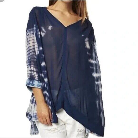 Free People Tie Me Down Top Lace Crochet Oversized Bohemian Tie Dye Sheer Small - Picture 1 of 9